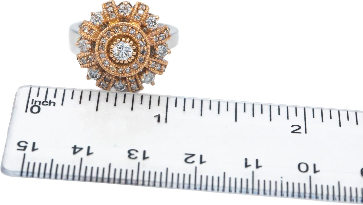 14k White and Rose Gold 1.0CT Round Cut Diamond Cocktail Ring Size 7