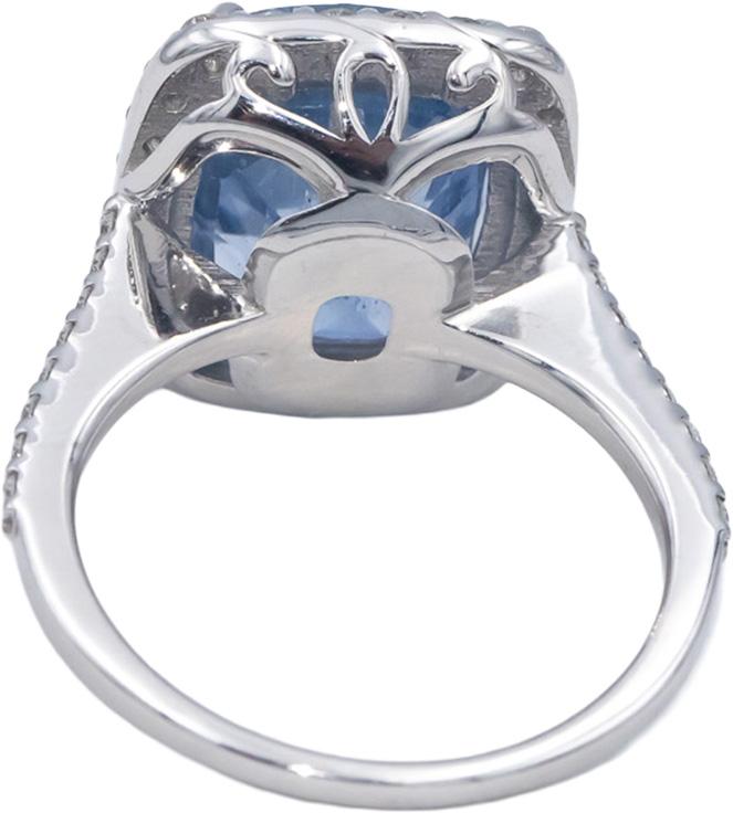 Diamond and Blue Sapphire 18k White Gold Engagement Halo Ring 10.59CT Size 7