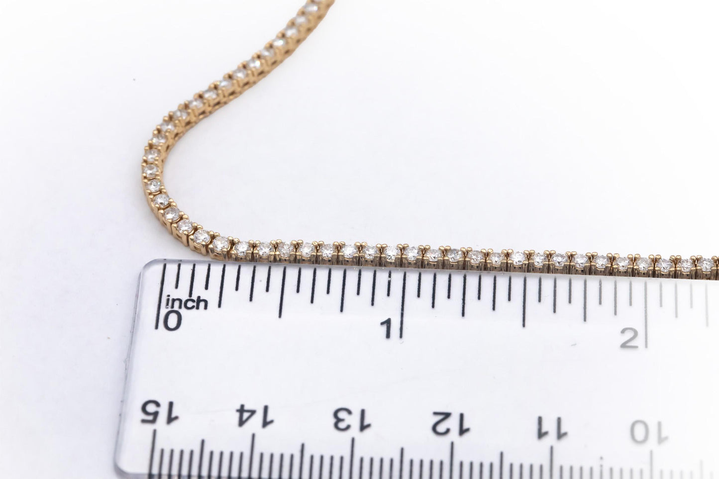 14k Yellow Gold Round Cut Diamond Tennis Necklace Chain 16.5" Long 4.01CT