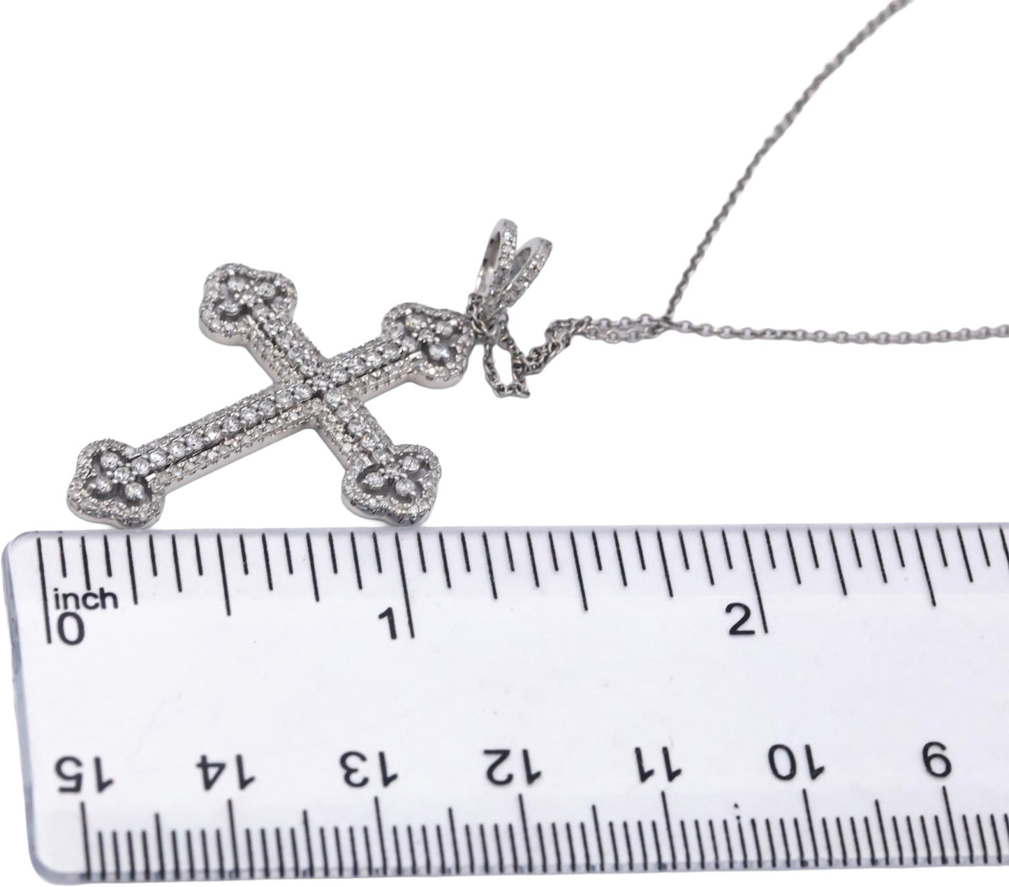 14k White Gold 1.0CT Round Cut Diamond Cross Crucifix Pendant Necklace Chain