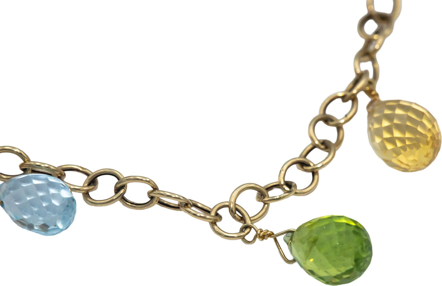 14k Yellow Gold Briolette Cut Citrine Amethyst Topaz Peridot Bracelet