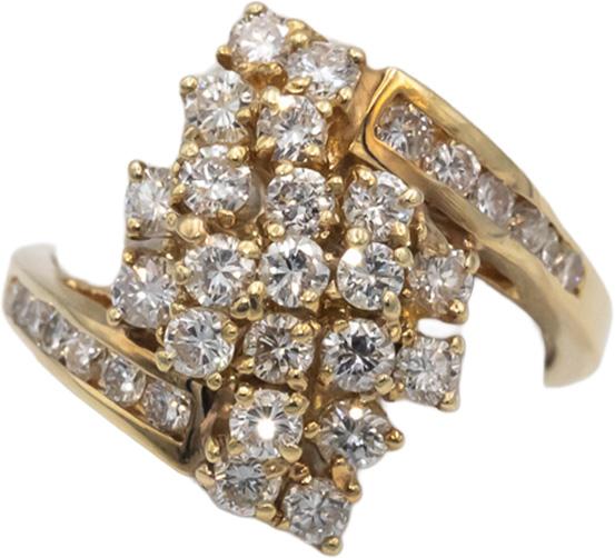 14k Yellow Gold Round Cut VS Diamond Cluster Cocktail Ring 1.39CT Size 6.75
