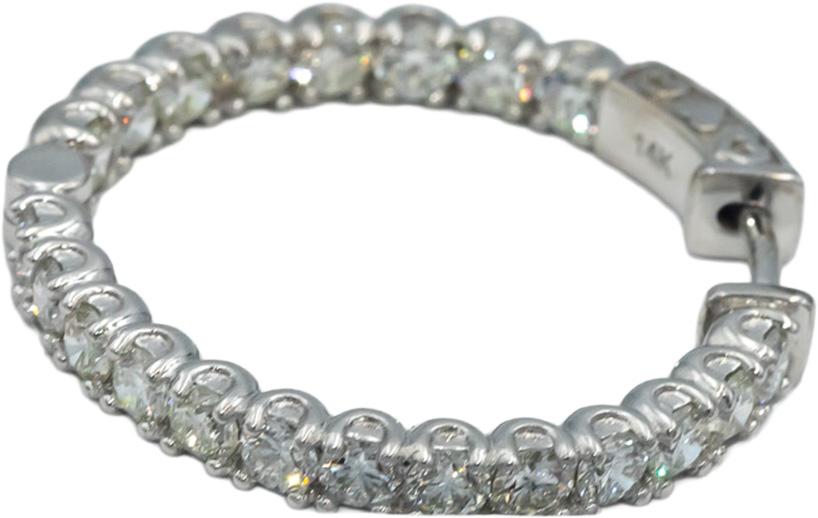14k White Gold Round Diamond Inside Out Circle Hoop Earrings 4.44CT