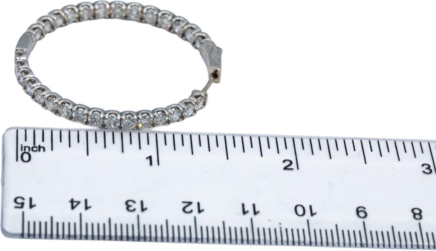18k White Gold VS Round Diamond Inside Out Oval Hoop Earrings 5.34CT