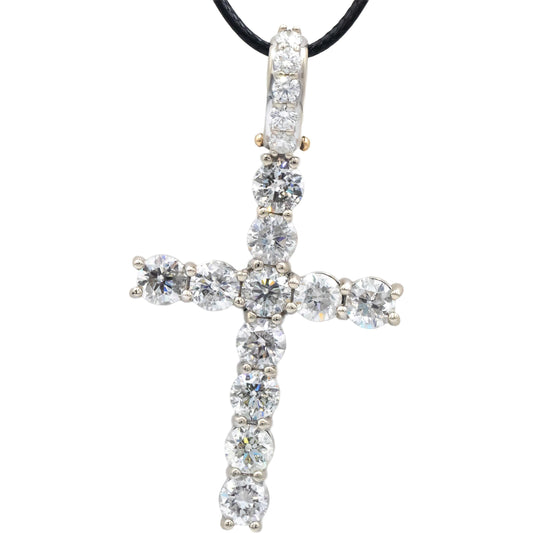 14k White Gold Round Diamond Cross Crucifix Pendant Necklace 8.80CT