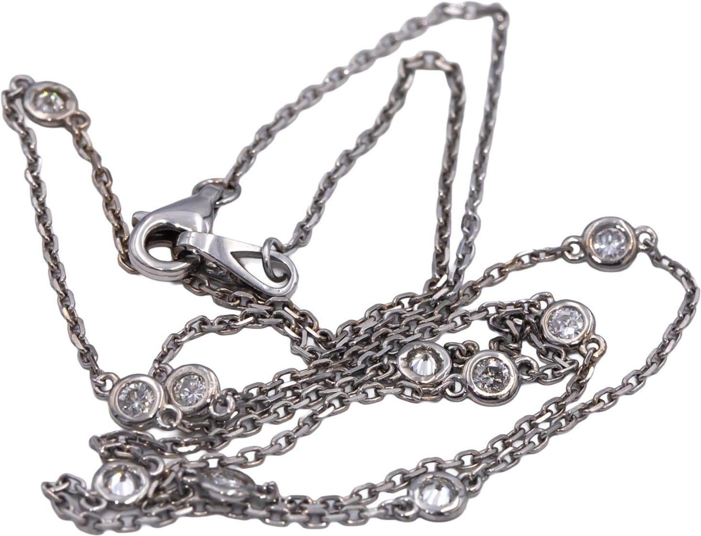 14k White Gold VS Round Bezel Set Diamond By The Yard Necklace Chain 0.40CT