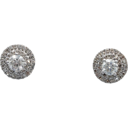 14k White Gold Round Diamond Halo Stud Earrings 1.0CT w/ 0.75CT Centers