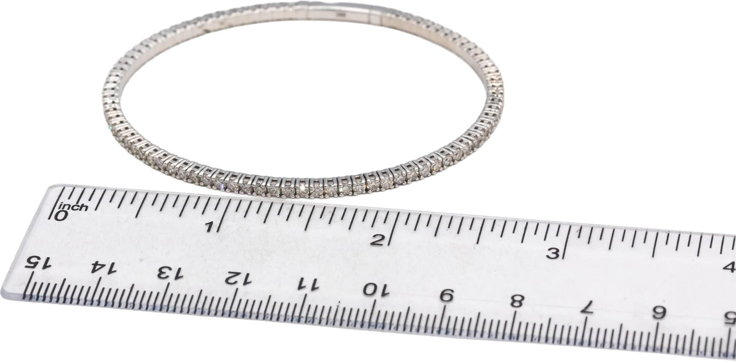18k White Gold VS Round Diamond Semi-Flexible Bangle Bracelet 2.99CT