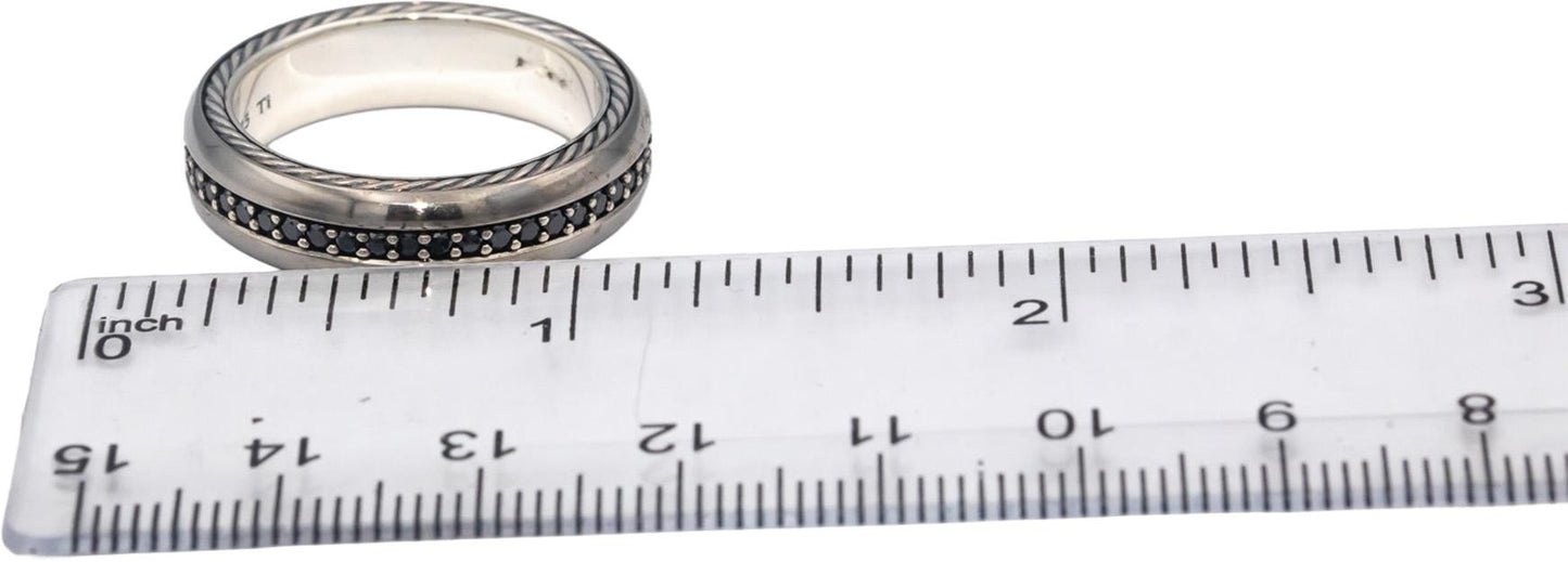 DAVID YURMAN Sterling Silver Round Black Diamond Streamline Band Ring 1.0CT