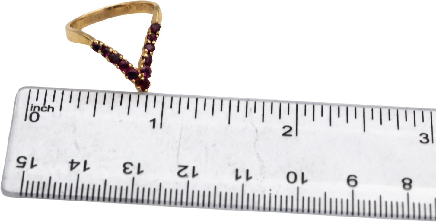 14k Yellow Gold Round Ruby Chevron Ring 0.30CT Size 6.25