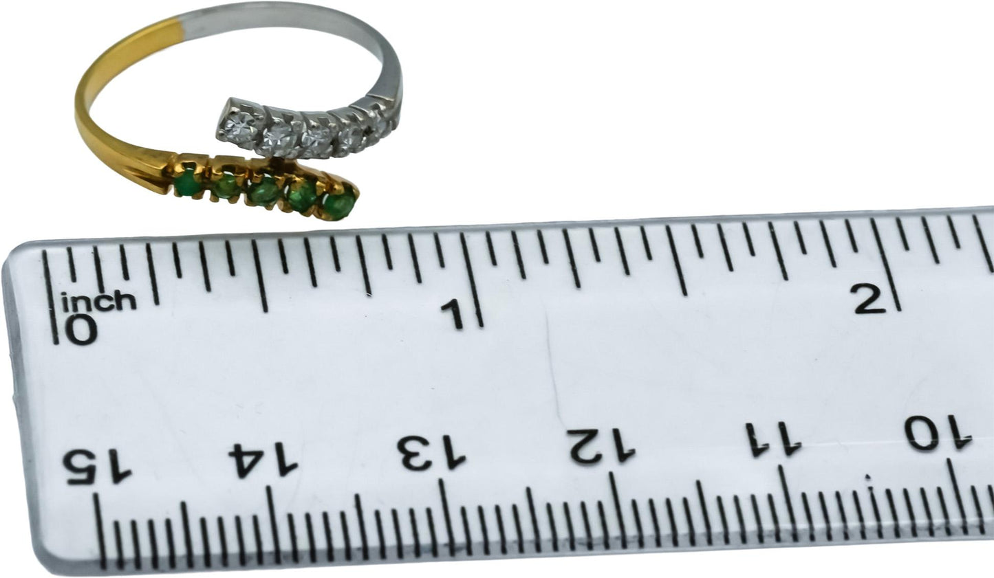 18k White and Yellow Gold VS Diamond & Emerald Bypass Ring 0.30CT Size 8