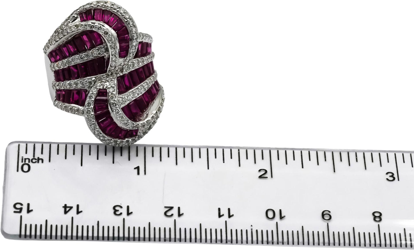 18k White Gold Ruby and Diamond Cocktail Statement Ring 5.0CT Size 7.5