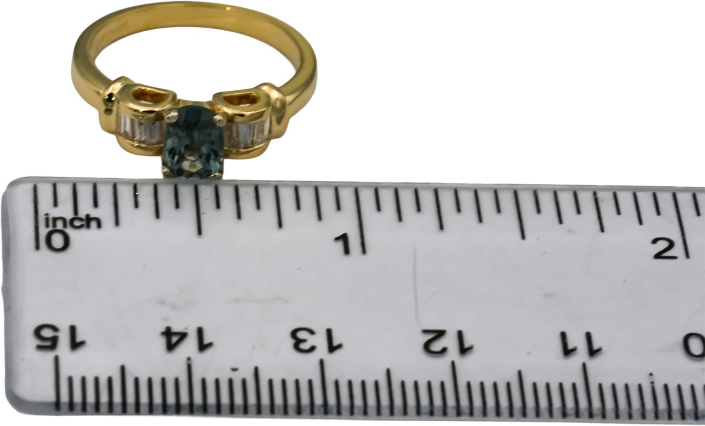 18k Yellow Gold Baguette Diamond and Oval Zircon Cocktail Ring 1.20CT Size 6.75