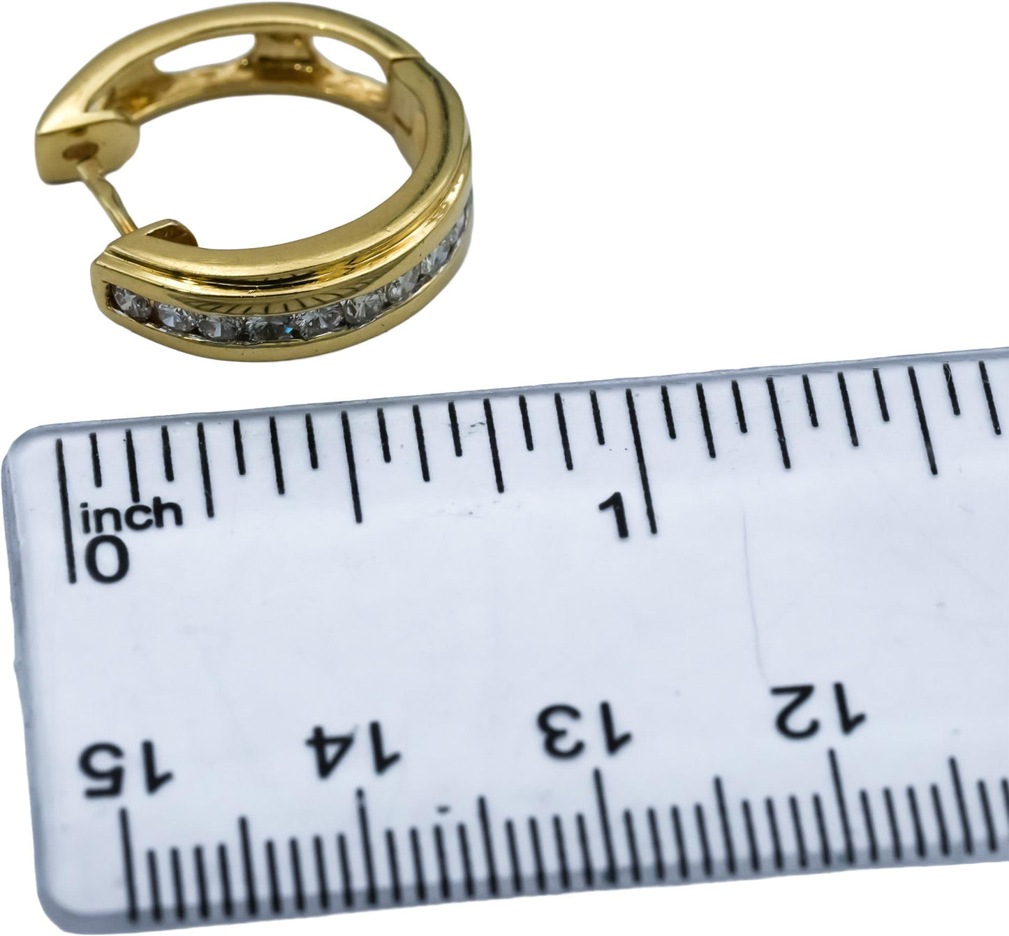 14k Yellow Gold Round Channel Set Diamond Hoop Huggie Earrings 1.0CT