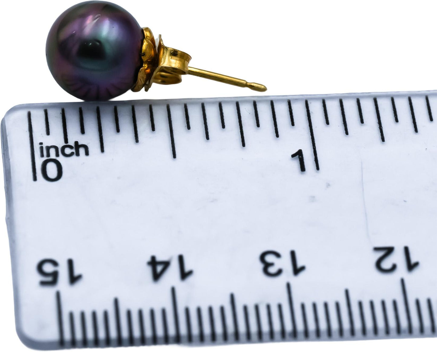 18k Yellow Gold 9.2mm Black Tahitian Pearl Stud Earrings