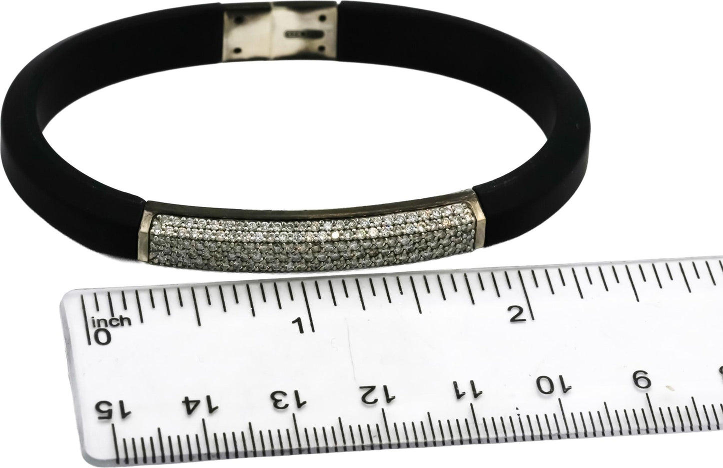 DAVID YURMAN Sterling Silver Pave Diamond Streamline 8mm Rubber Bracelet 1.10CT
