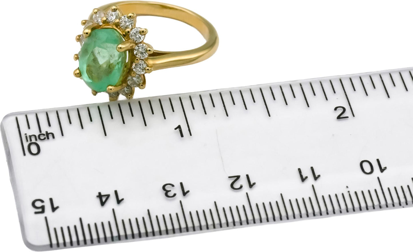 14k Yellow Gold Diamond and Emerald Halo Cocktail Ring 3.75CT Size 6.75