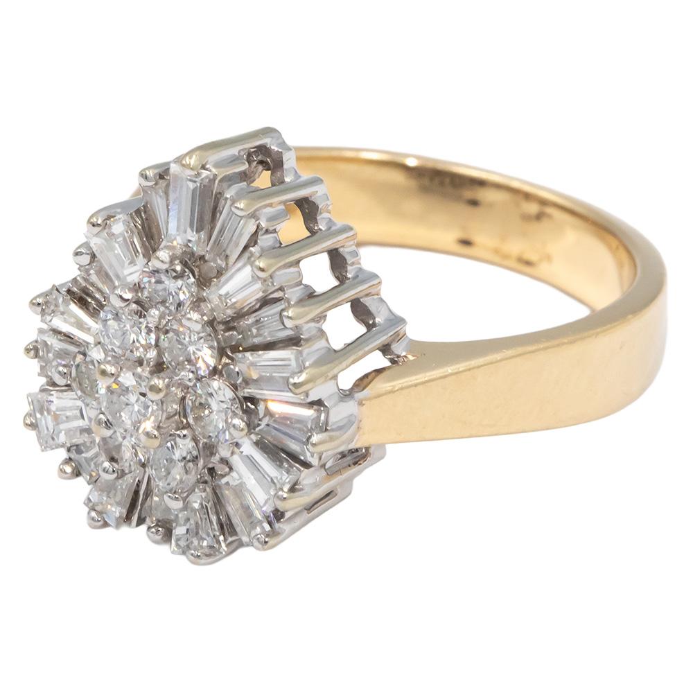 14k Yellow & White Gold 1.0CT Diamond Cluster Cocktail Ring Size 7
