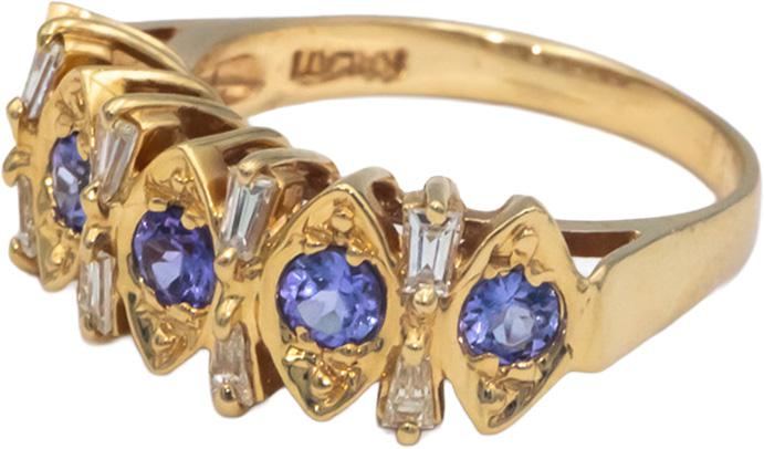 14k Yellow Gold 0.73CT VS Diamond and Tanzanite Band Ring Size 6.25
