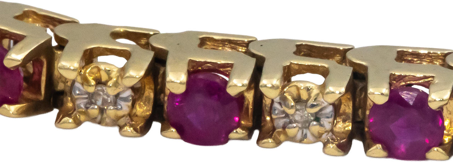14k Yellow Gold 2.05CT Round Cut Diamond and Ruby Tennis Bracelet