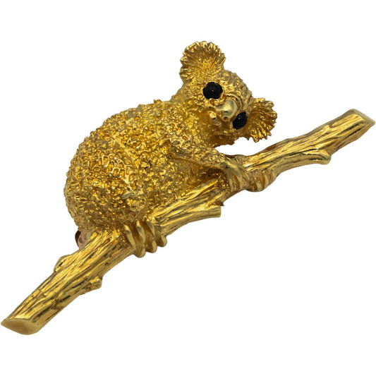 J COOPER 18k Yellow Gold Koala Bear In Tree Brooch Pin w/ Onyx Eyes