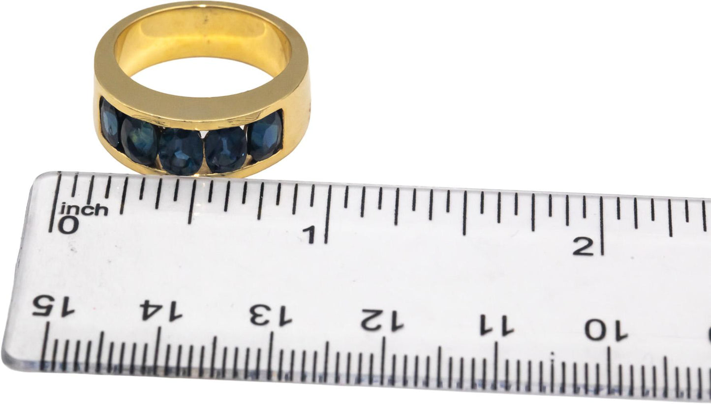 18k Yellow Gold Oval Cut Channel Set Blue Sapphire Band Ring 2.0CT Size 6.5