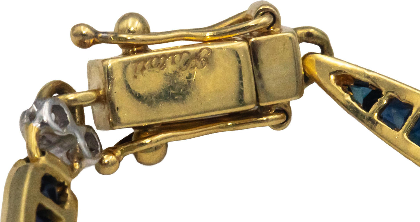Designer 18k Yellow Gold 1.64CT Diamond and Sapphire Link Tennis Bracelet