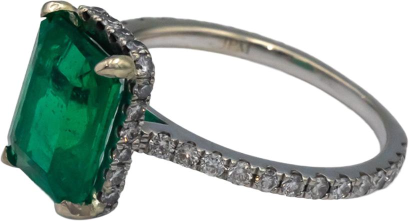 GIA Certified 18k White Gold Diamond and Zambia Emerald Ring 2.93CT Size 5.25