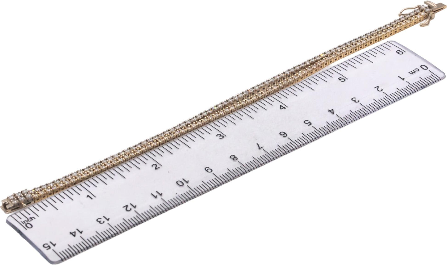 14k White and Yellow Gold Diamond Double Row Tennis Bracelet 4.64CT
