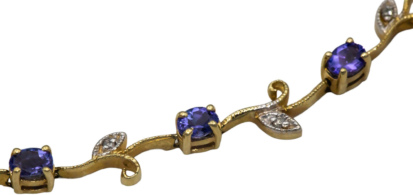 14k Yellow Gold 1.56CT Diamond and Tanzanite Floral Link Bracelet