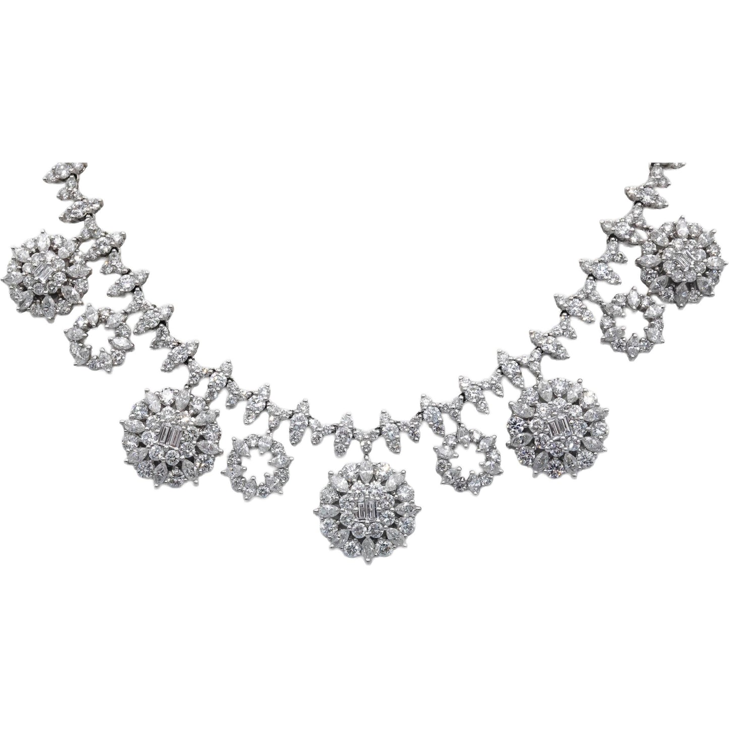 Diamond 18k White Gold VS Round Cut Flower Formal Dangle Necklace 13.0CT