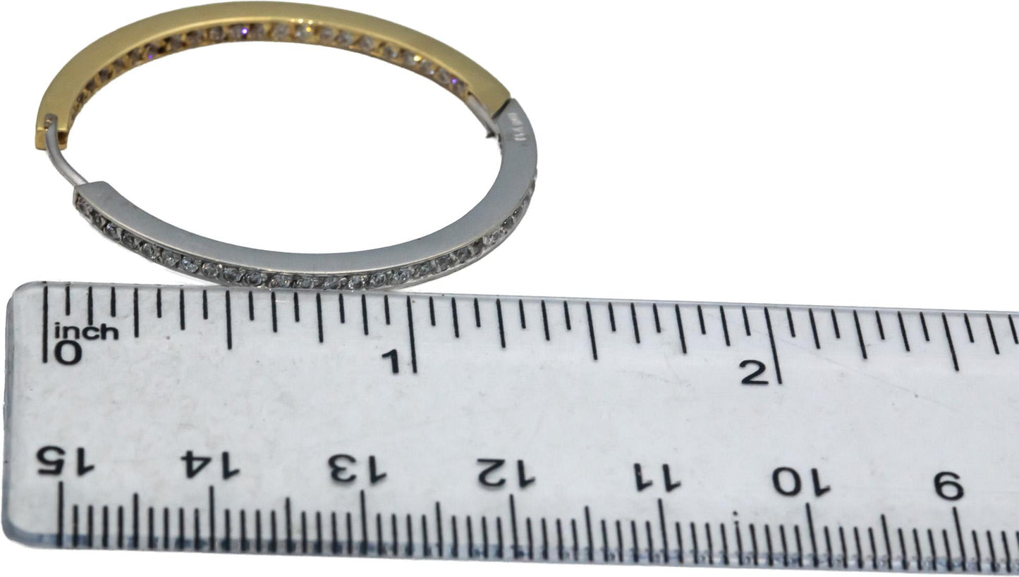 14k Yellow and White Gold Round Diamond Inside Out Hoop Earrings 1.0CT