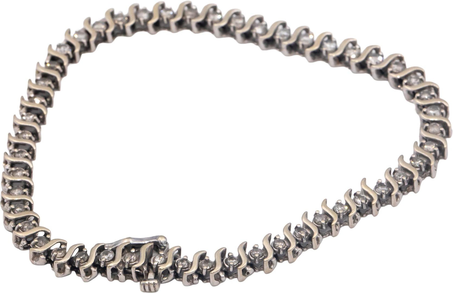 14k White Gold 1.50CT Round Cut Diamond "S" Link Bracelet