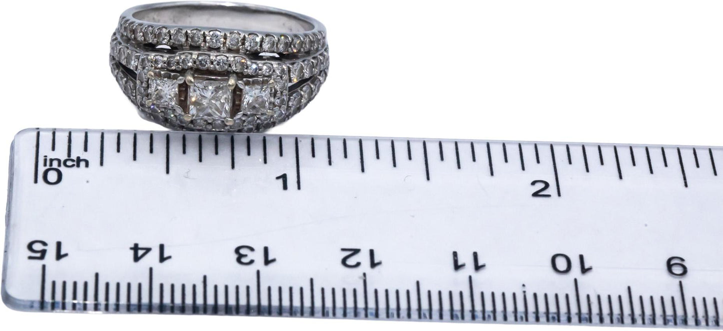 14k White Gold Princess and Round Diamond Engagement Ring 1.70CT Size 8