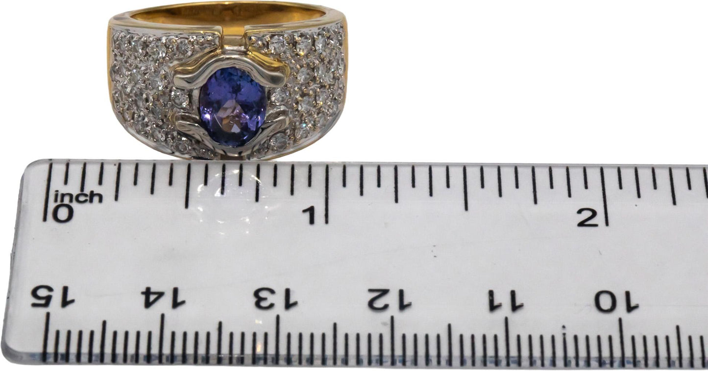18k Yellow & White Gold Diamond and Tanzanite Cluster Ring 1.80CT Size 8