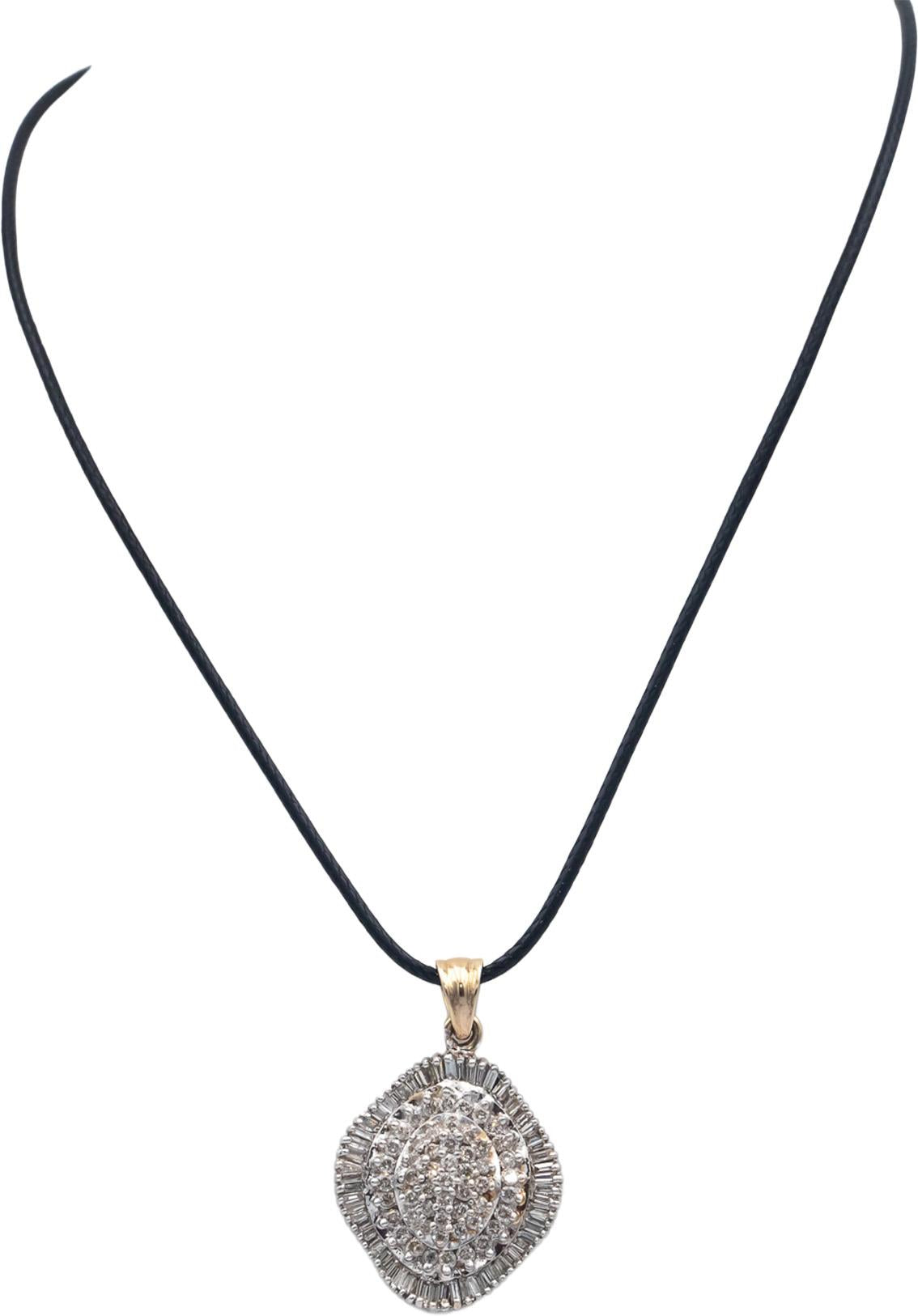 14k White & Yellow Gold 2.50CT Round and Baguette Cut Diamond Cluster Pendant