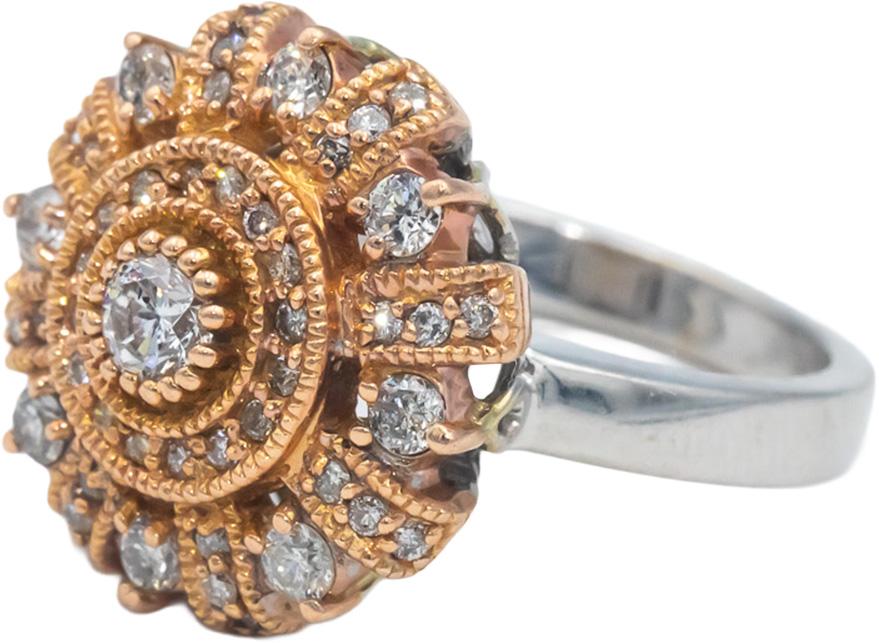 14k White and Rose Gold 1.0CT Round Cut Diamond Cocktail Ring Size 7