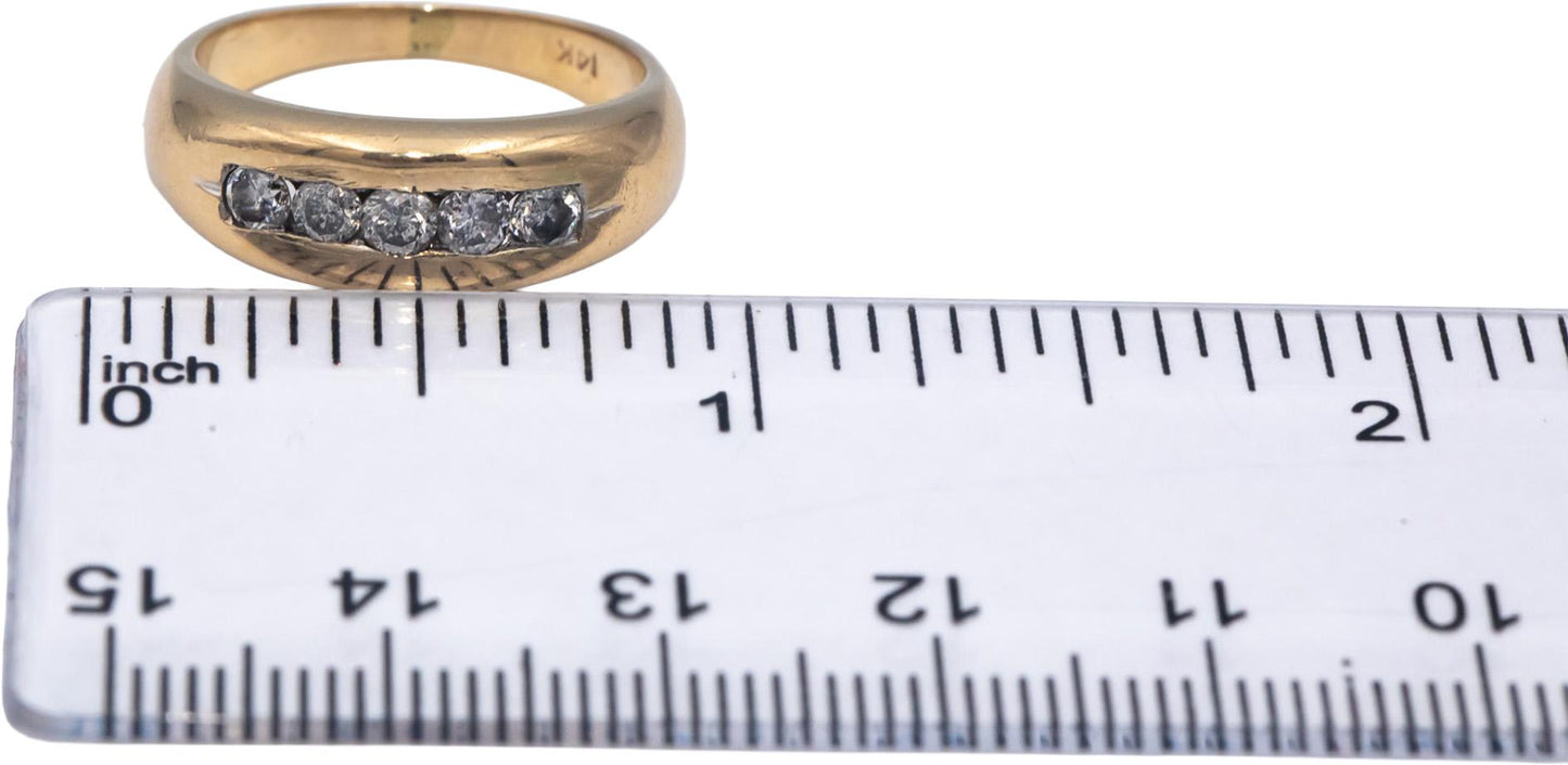14k Yellow Gold Round Diamond Five Stone Band Ring 0.45CT Size 6.75