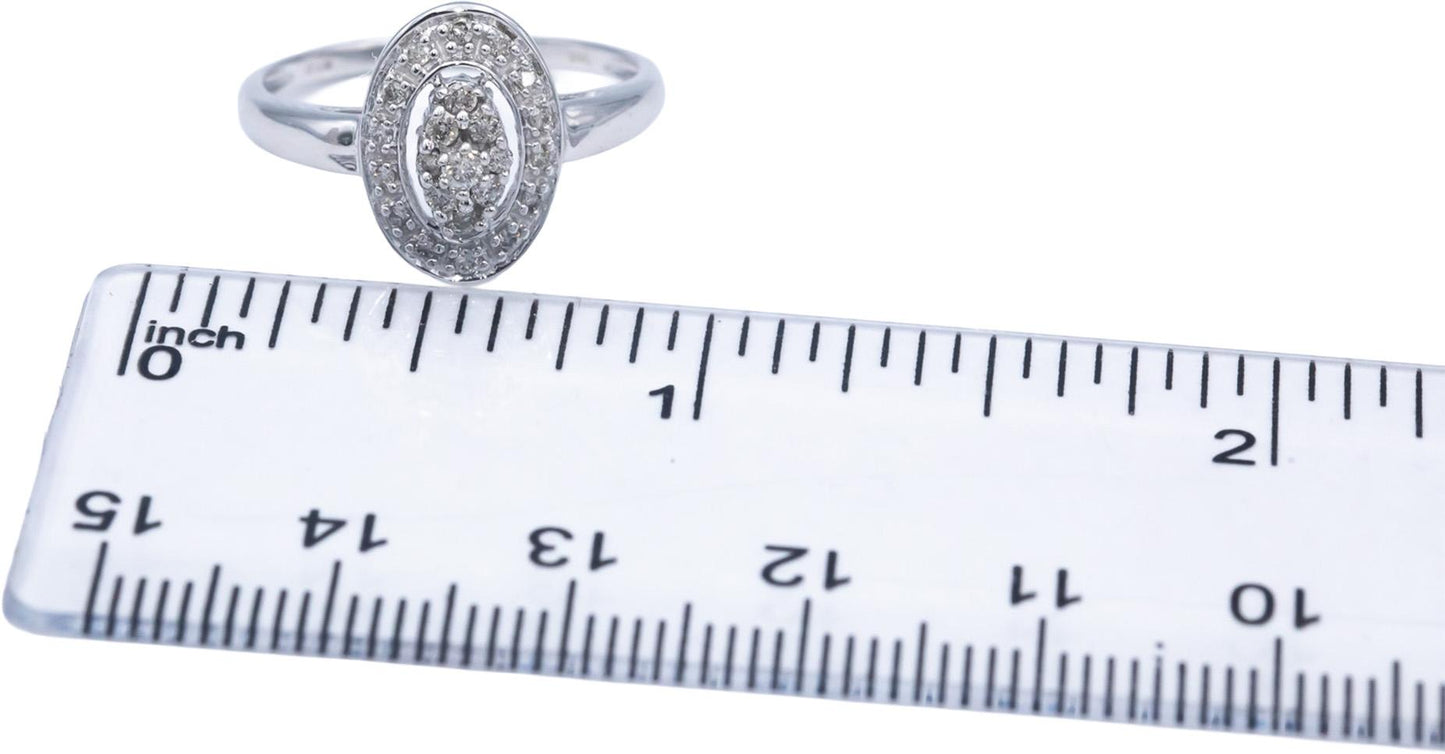 14k White Gold Round Diamond Cluster Oval Halo Ring 0.20CT Size 7