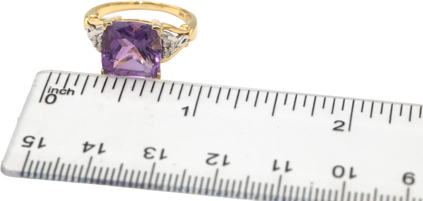 14k Yellow & White Gold 3.05CT Amethyst and Diamond Cocktail Ring Size 6