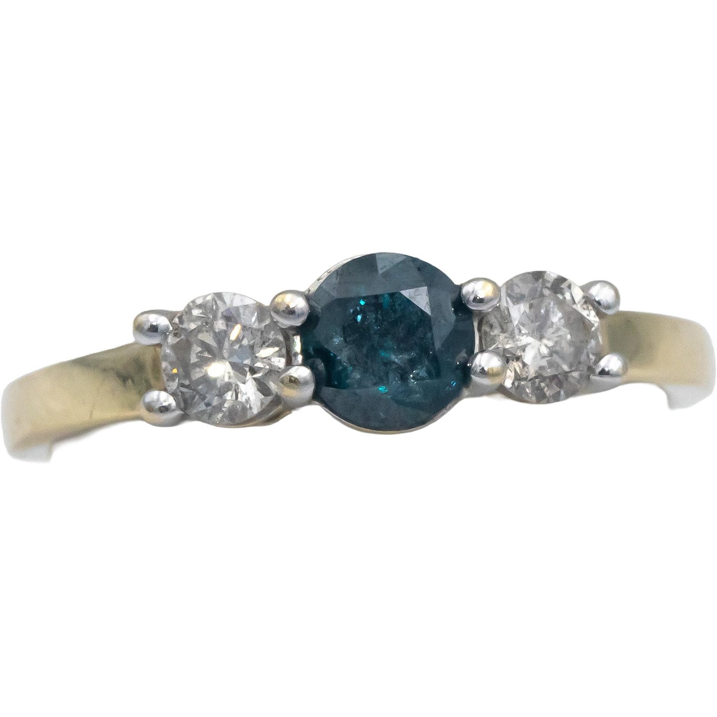 14k Yellow Gold 0.87CT White and Blue Diamond Ring w/ 0.47CT Center Size 8.25