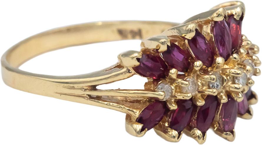 14k Yellow Gold Ruby and Diamond Cluster Cocktail Ring 1.15CT Size 7
