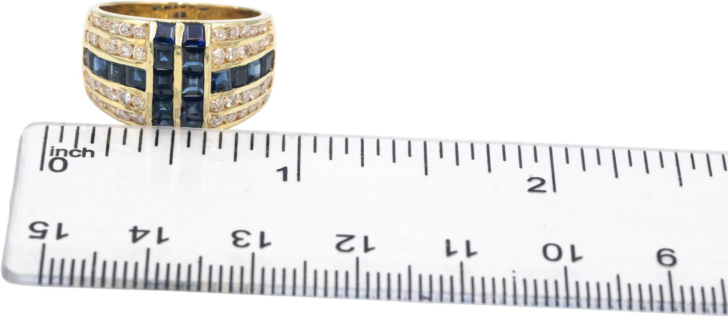 14k Yellow Gold Diamond and Sapphire Wide Band Ring 2.0CT Size 6