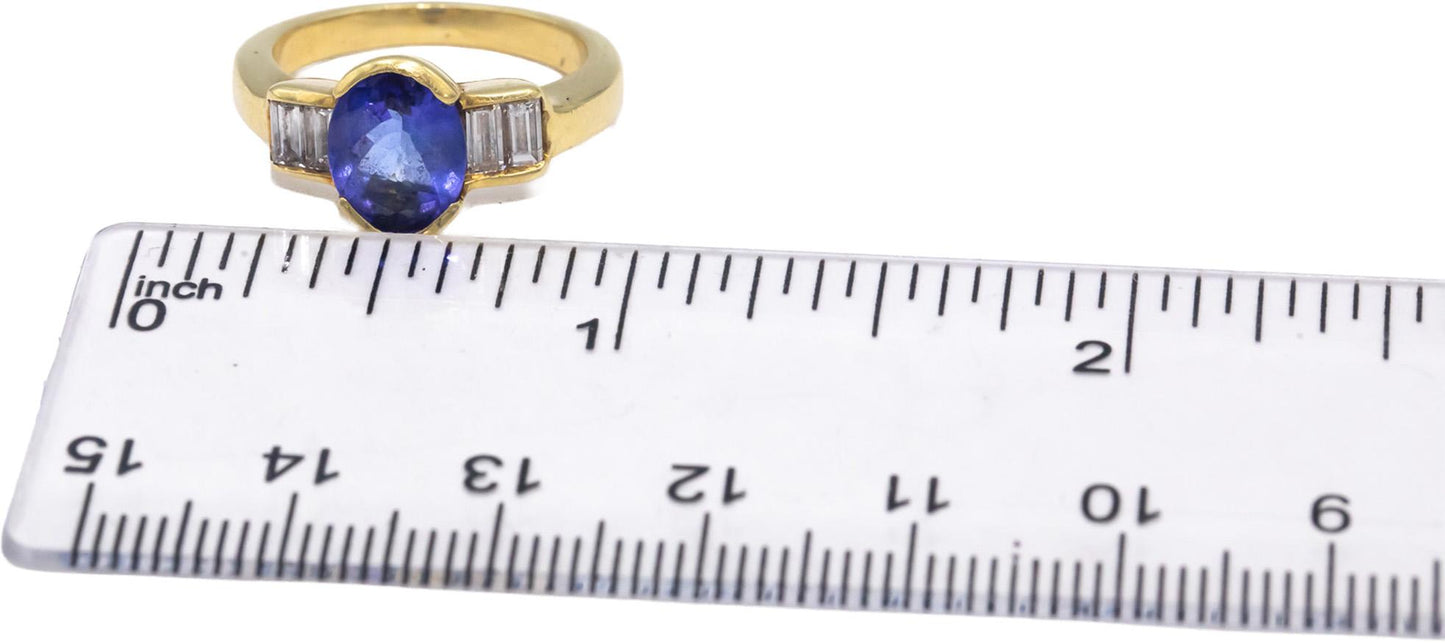 Diamond and Tanzanite 18k Yellow Gold Jewelry Cocktail Ring 2.20CT Size 5