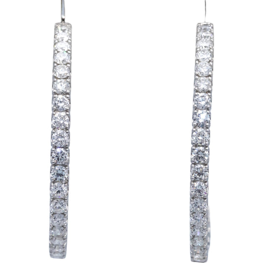 14k White Gold Round Lab Grown Diamond Inside Out Hoop Earrings 6.0CT