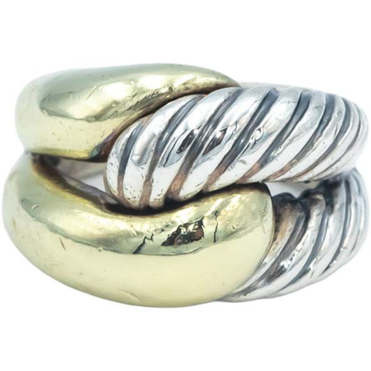 DAVID YURMAN 18k Yellow Gold & Sterling Silver Cable Crossover Ring Size 7