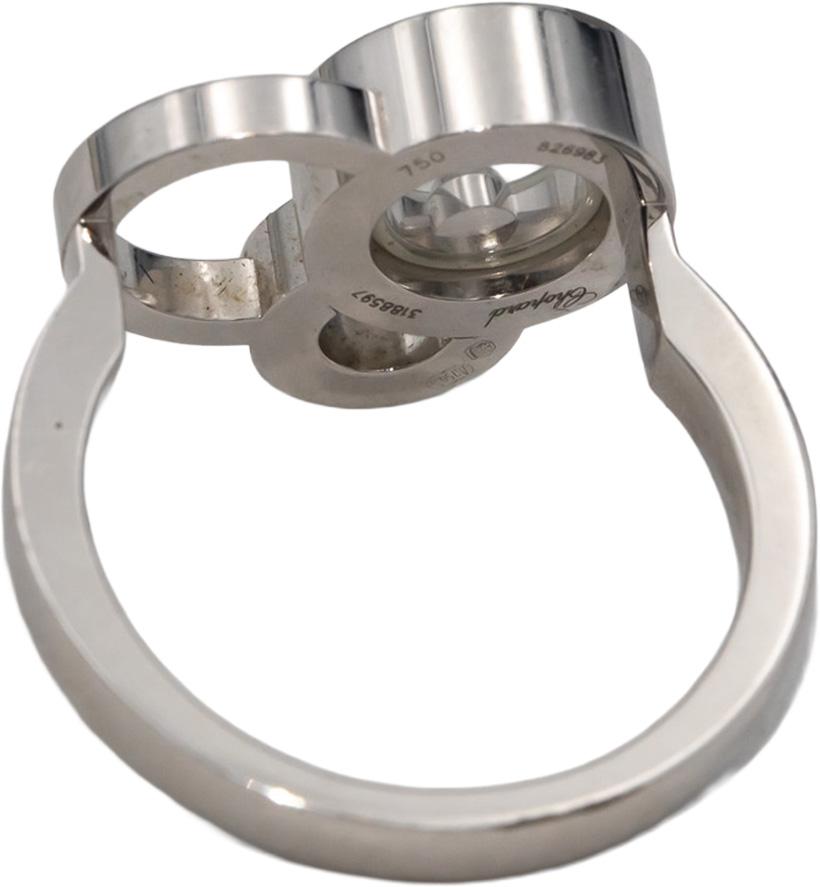 CHOPARD 18k White Gold Happy Bubbles Diamond Ring .11CT Size 55 w/ Papers