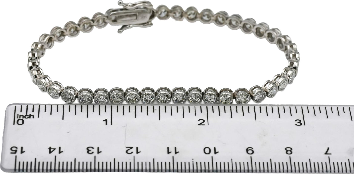 14k White Gold VS Round Bezel Set Diamond Tennis Bracelet 6.08CT