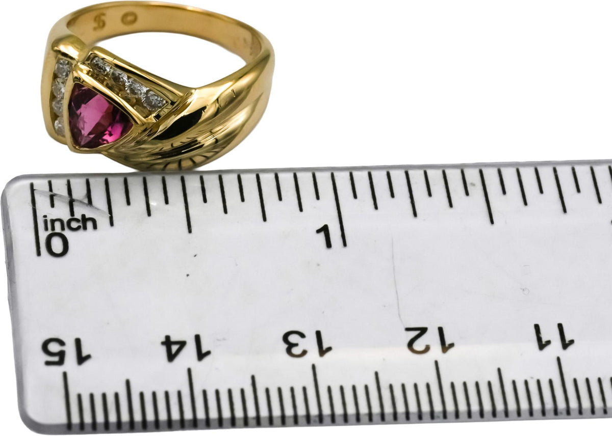 14k Yellow Gold Diamond and Pink Tourmaline Cocktail Ring 1.0CT Size 5.75