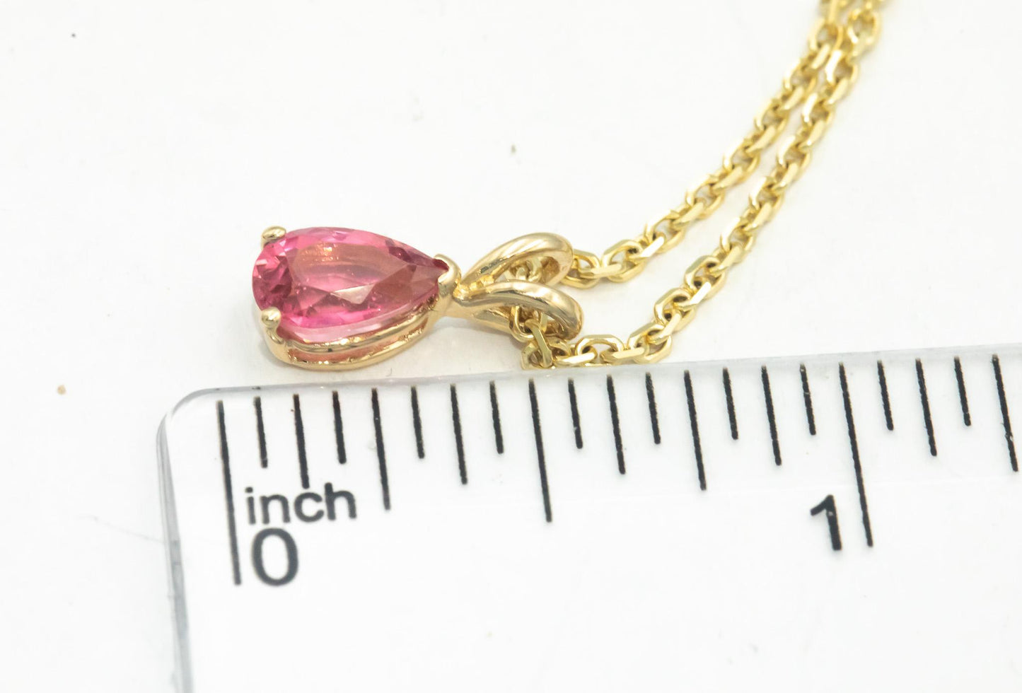 14k Yellow Gold Pear Cut Pink Tourmaline Solitaire Pendant Necklace 0.91CT